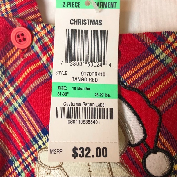 First Impressions 2pc Plaid Overalls Outfit Holiday 18 Months Christmas - Picture 5 of 5